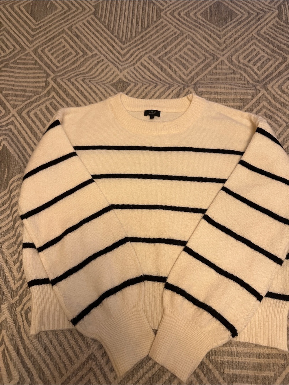 Everlane Cream and Black Striped Crewneck Sweater